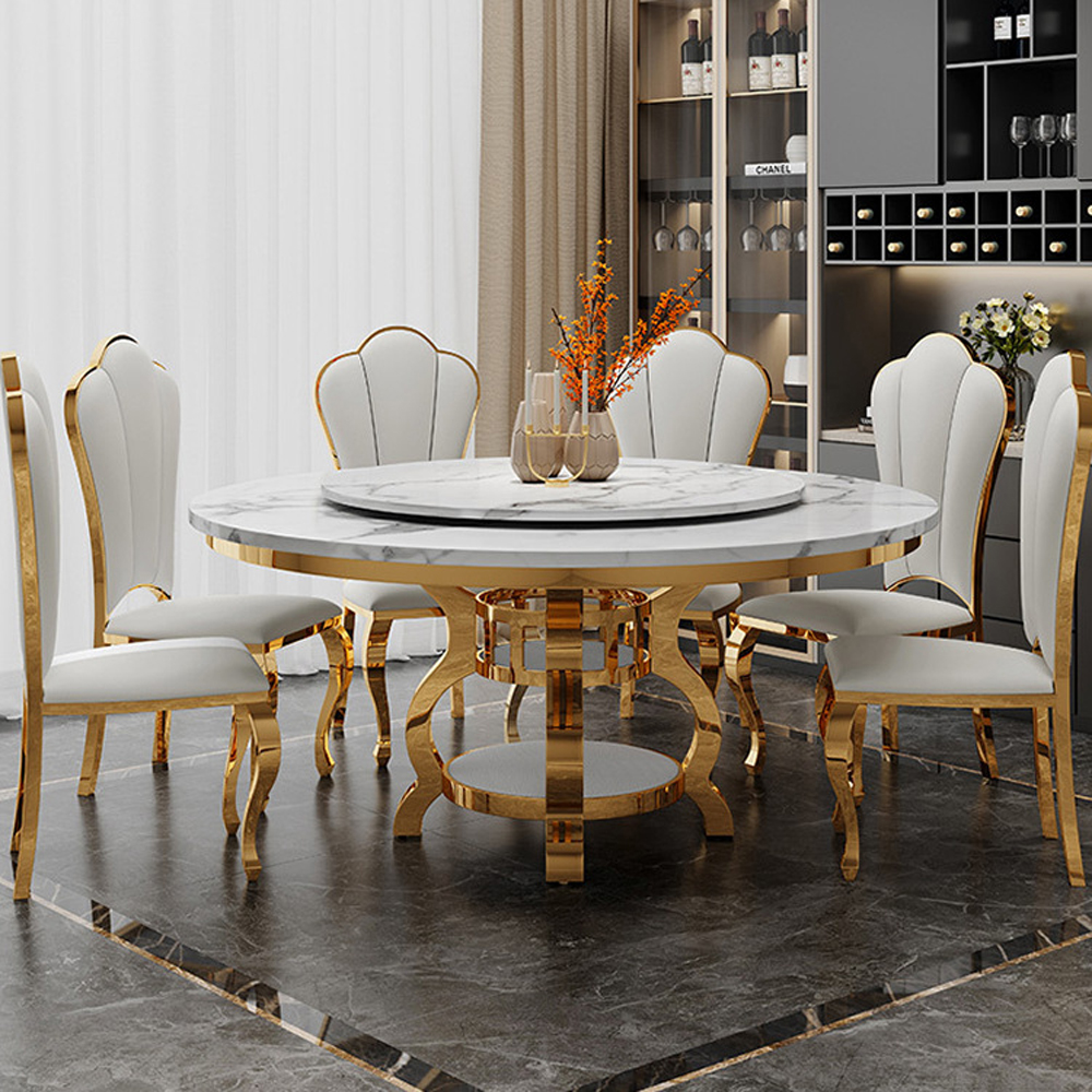 Fanaosi popular kitchen furniture round dining table set light luxury dinning table with 6 chairs