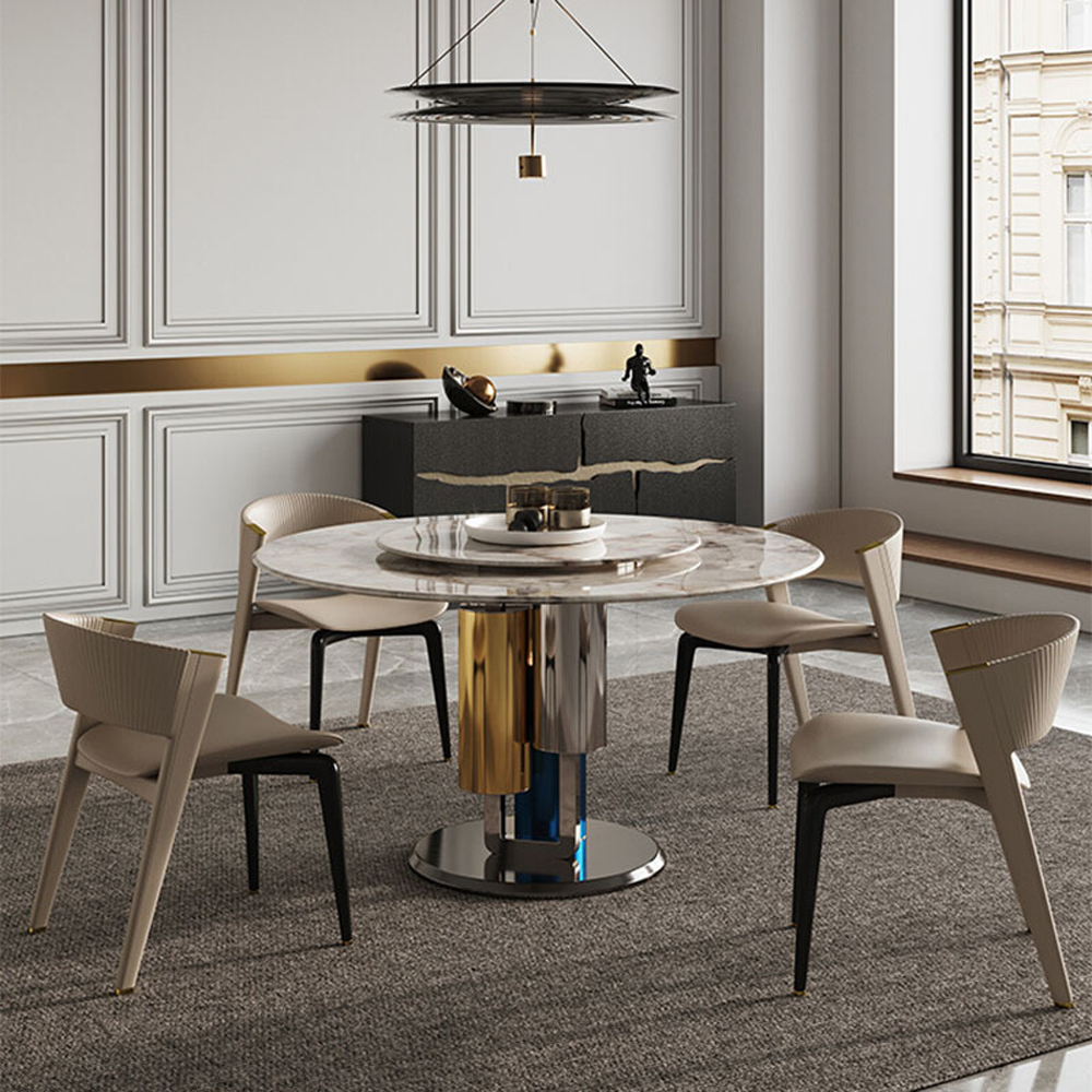 Good quality home dining room furniture set dinner table luxury sliver round restaurant tables